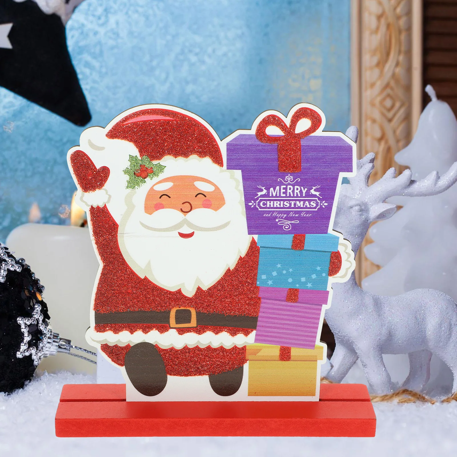 

Santa Claus Ornament Tabletop Decorative Signs Greeting Card Decoration Holiday Dinner Centerpiece Desk Decorations for Home