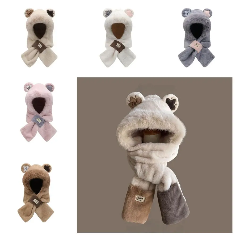 Sweet Ear Protection Scarf Cap Windproof Rabbit Ears Plush Scarf Hat Plush Warm Cap Autumn Winter
