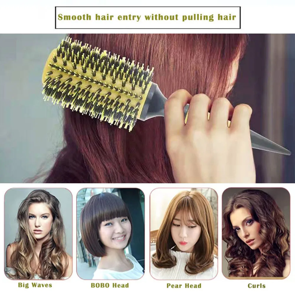 หวีแปรงม้วนผมทรงกลม หวีแปรงขนหมูป่า แปรงม้วนผมทรงกระบอก อุปกรณ์จัดแต่งทรงผม