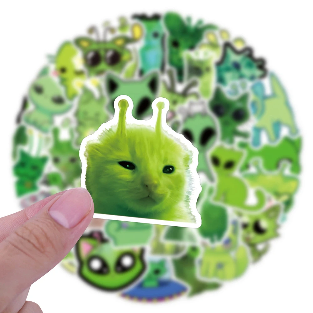 10/30/55pcs Funny Green Alien Cat MEME Stickers Abstract Graffiti Decals DIY Notebook Guitar Stationery Creative Cartoon Sticker view 4