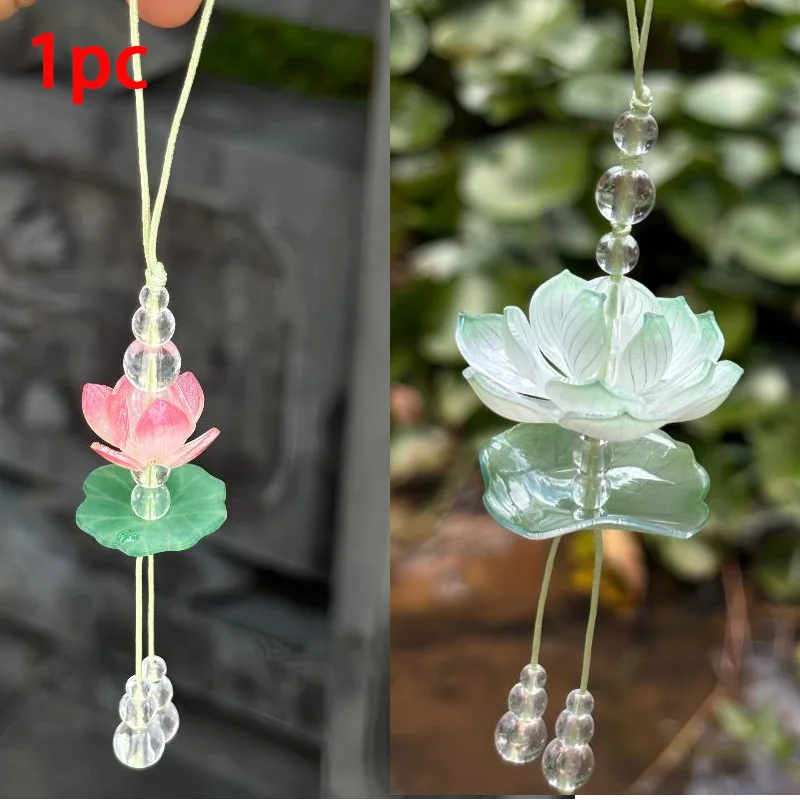 LLavero de cuentas de flor simulada para mujer, colgante exquisito de loto rosa para teléfono, adornos para coche, decoración de bolso, 1 ud.