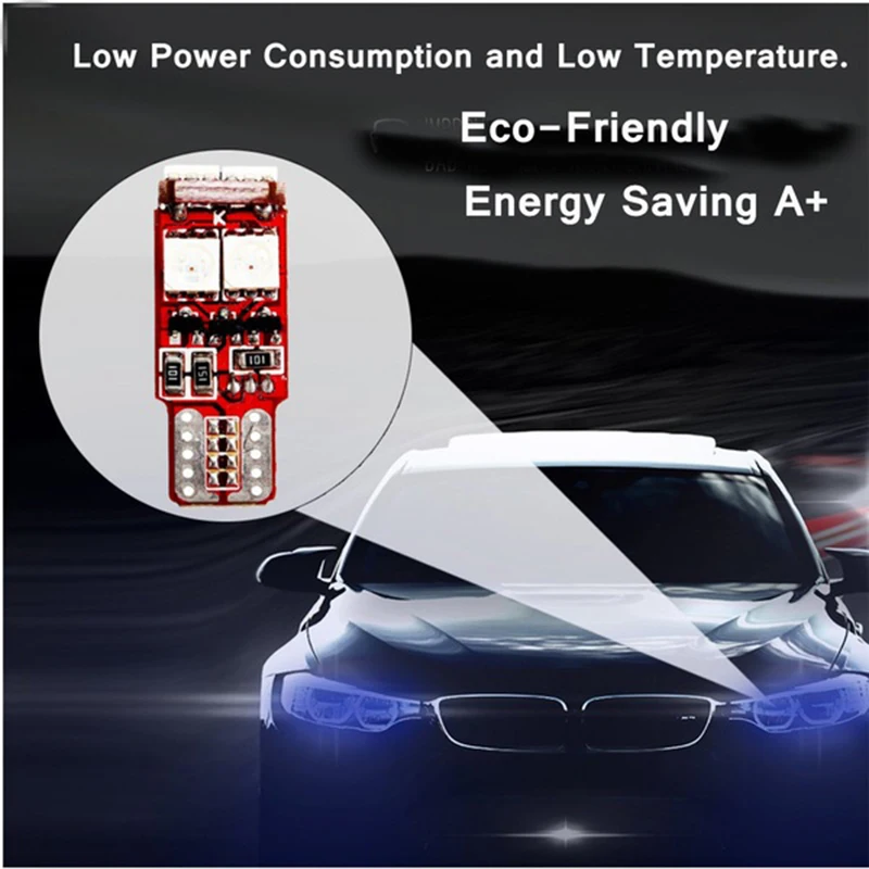 2pcs T10 W5W LED RGB Remote Control Lights Indicator Bulb Car Interior Wedge Side Lamps