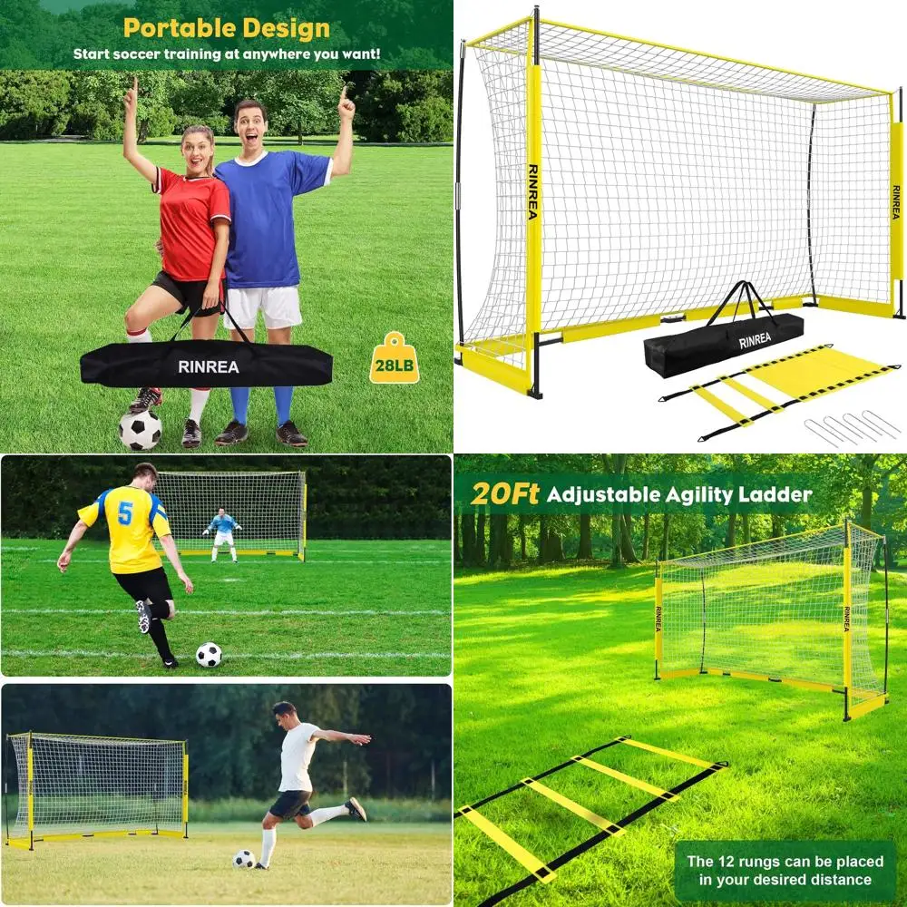 

Quick Setup Collapsible Soccer Goal with Metal Base, Carry Bag, Agility Ladder, and Ground Nails