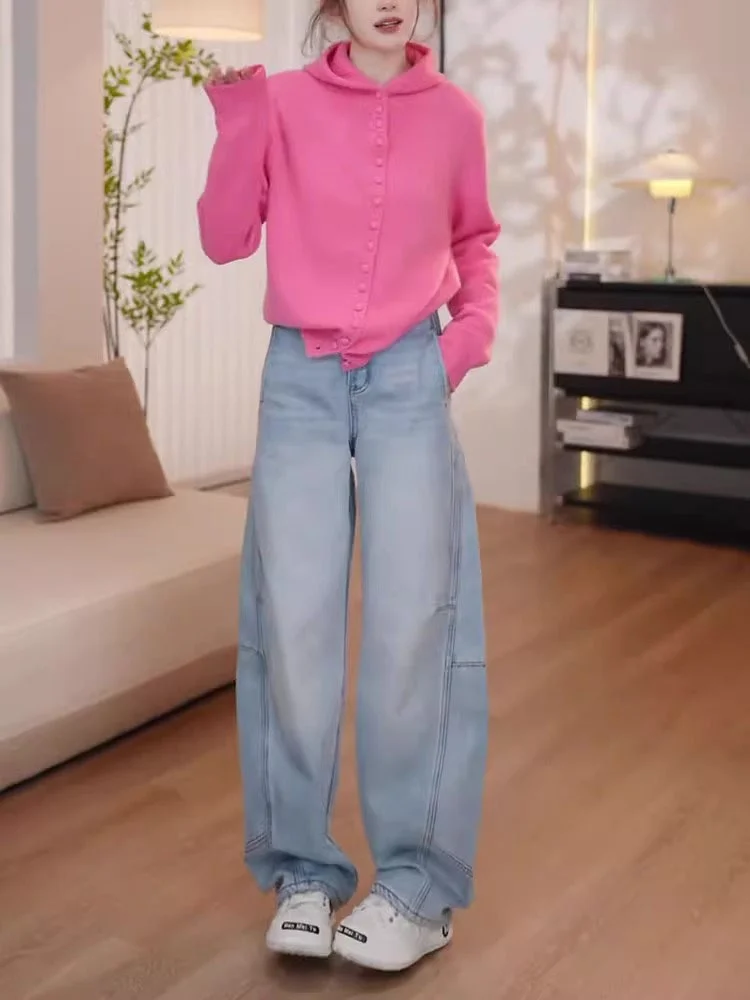 

Fleece Lined Thickened Wide Leg Jeans Women's Winter New Large Size Fat MM Pear Shaped Small Trousers Floor Length Pants