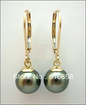 Charming 10mm Black shell pearl Gold plated earring