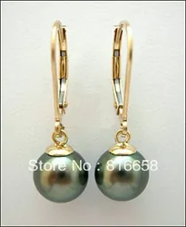 Charming 10mm Black shell pearl Gold plated earring