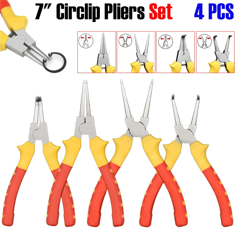 

7" Circlip Pliers Set Internal External Ring Spring Pliers For Removing and Installing Round Snap Locking Rings Hand Tools