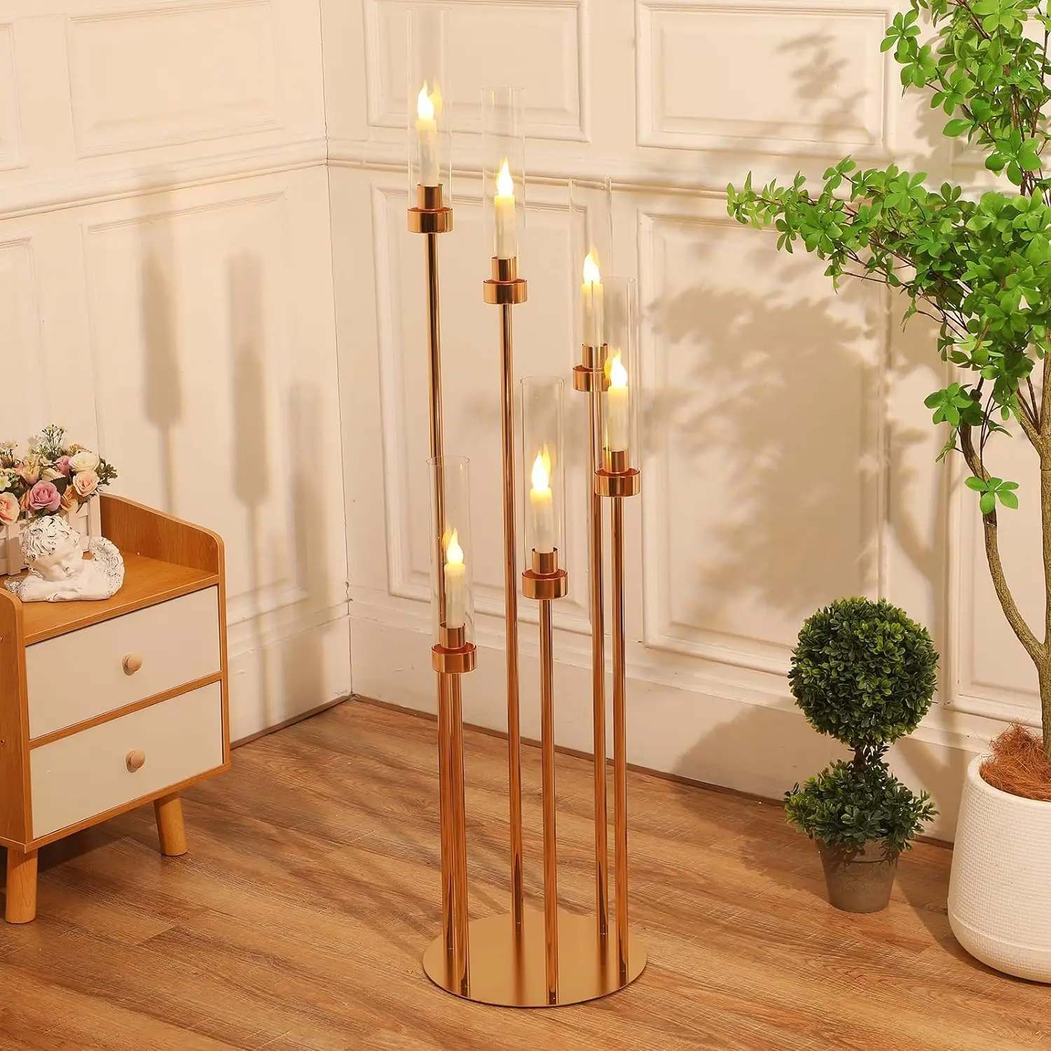 New Arrival Gold Centerpiece 5 Head Candelabra Tall Candle Holder for Table Decoration Wedding Event Party Aisle Stage