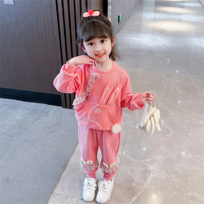 

Baby Girls Clothing Sets Children Cartoon Rabbit Pullover Sweatshirt Pants 2 Pieces Suit Spring Kids Casual Sportswear 1-6 Years