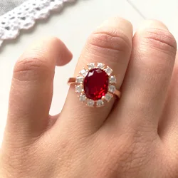 Big Red Rhinestone Engagement Rings Rose Gold Color Austrian Crystal Fashion Jewelry For Women anel aneis HotSale DFR190