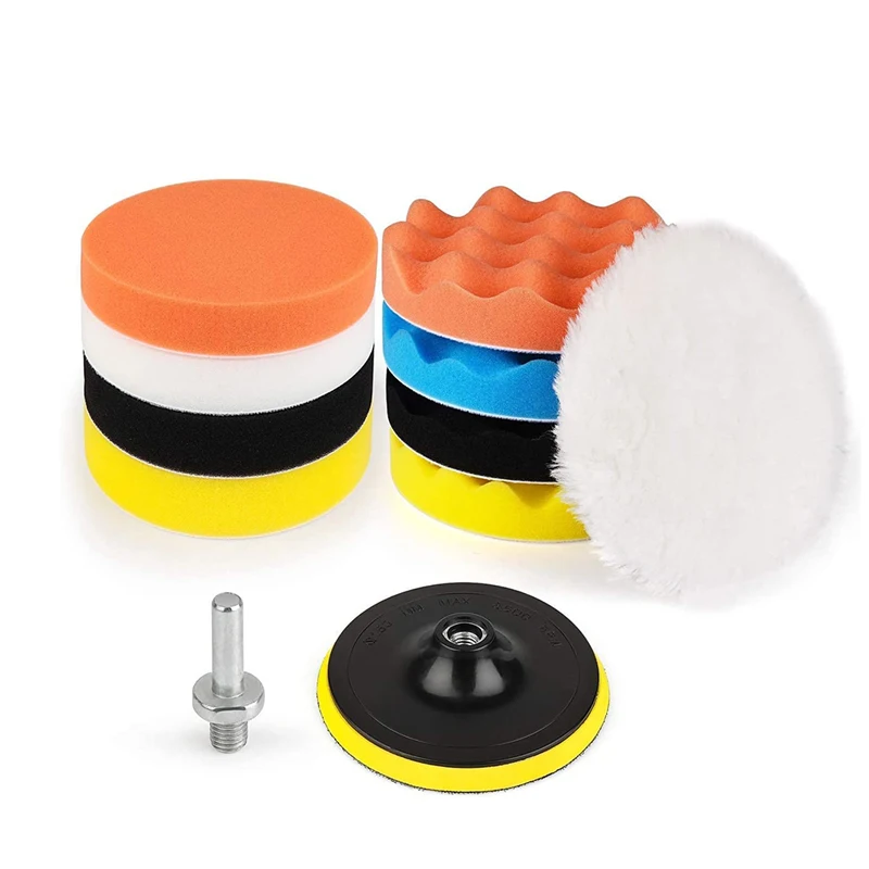 3/4/5'' Car Polishing Disc 11Pcs/Set Self-Adhesive Buffing Waxing Sponge Wool Wheel Polishing Pad For Car Polisher Drill Adapter