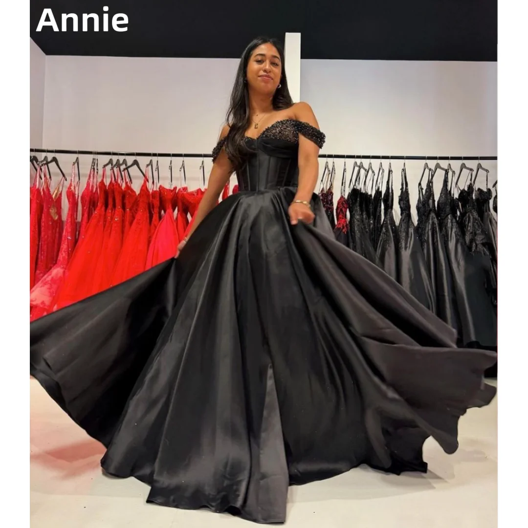 

Annie Black Prom Dresses Luxury Satin Elegant Lady Evening Dresses Formal Occasions Wedding Party Dress فساتين سهرة2024