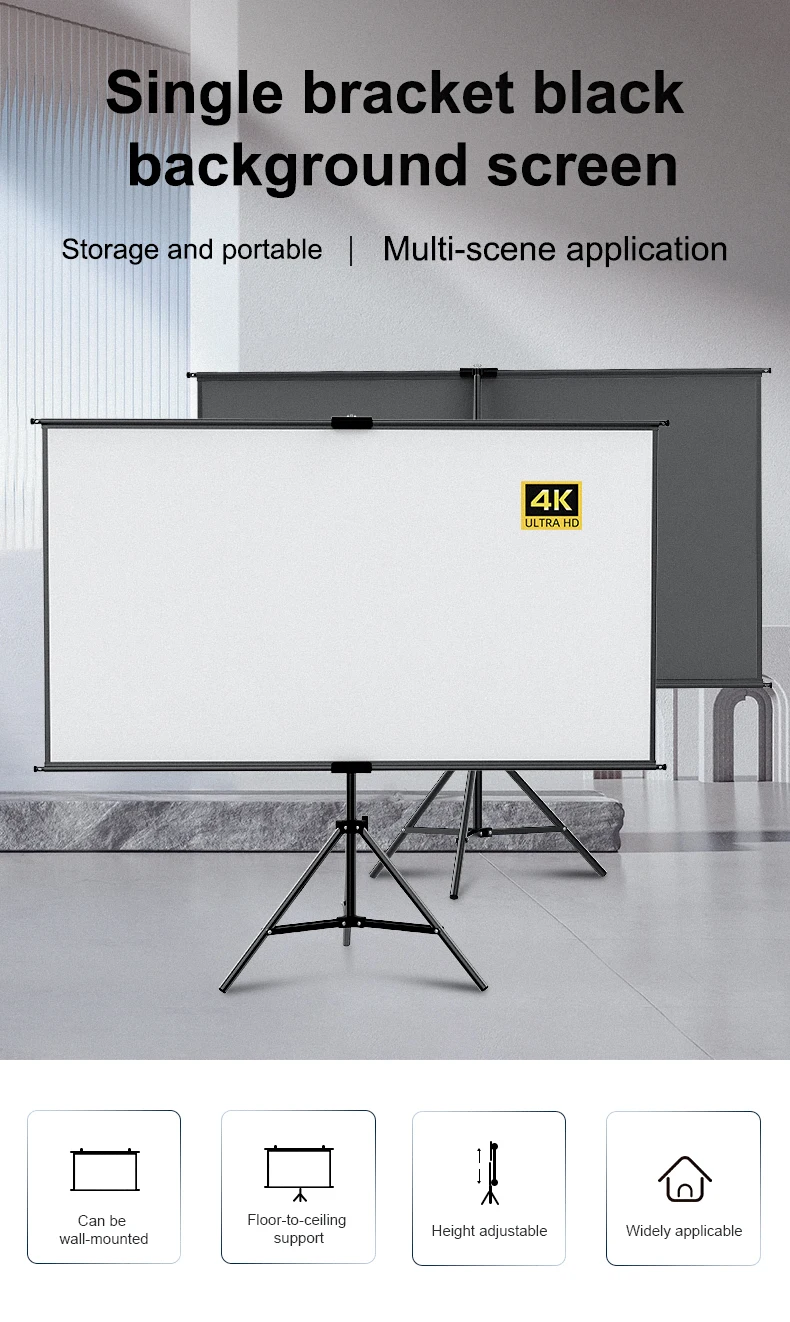 LEJIADA Neue Einzelhalterung Wandmontage 2-in-1 Projektorleinwand Outdoor Heim Tragbar Faltbar Bohrfrei 60/84/100/120 Zoll – Detail 1