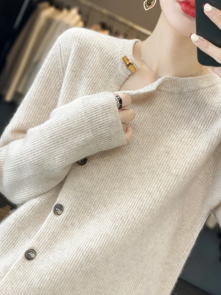 Picture 4: Cardigan women's 100% pure cashmere sweater autumn and winter coat high-end thick autumn plus size sweater coat high sense.
