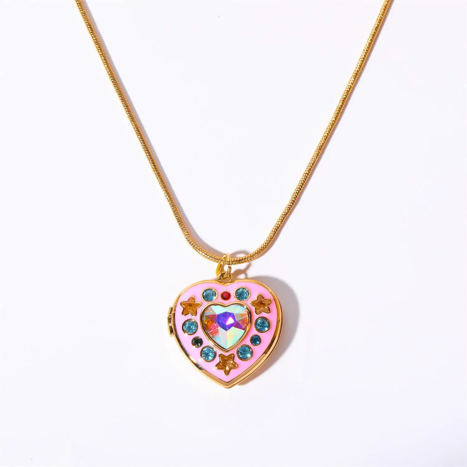 Colorful Zircon Crystal Heart Locket Pendants Necklace for Women Openable Photo Frame  Family Love Wedding Jewelry