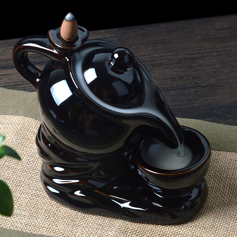 Teapot Design Backflow Incense Cones Holder Ceramic Censer Home And Office Decoration Teahouse