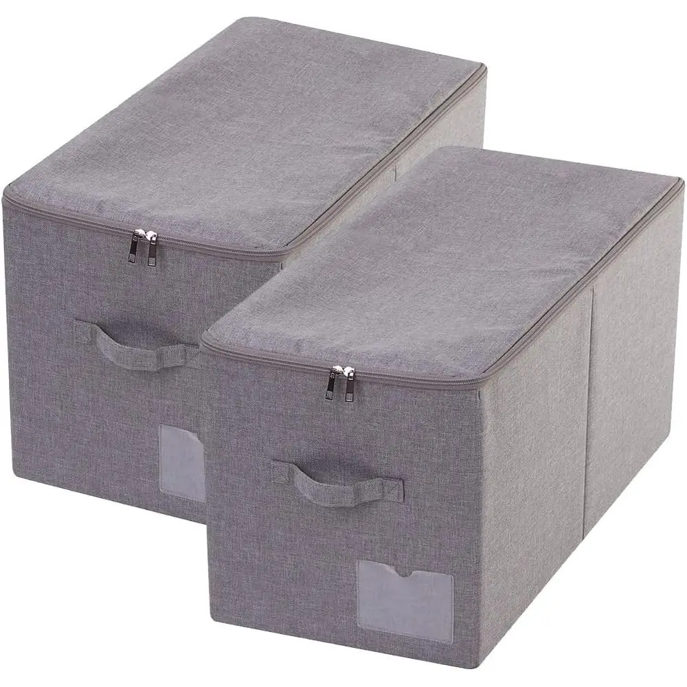 

Набор из 2 больших складных моющихся тканевых коробок для хранения постельного белья, одеял, подушек, одежды, игрушек, серый цвет