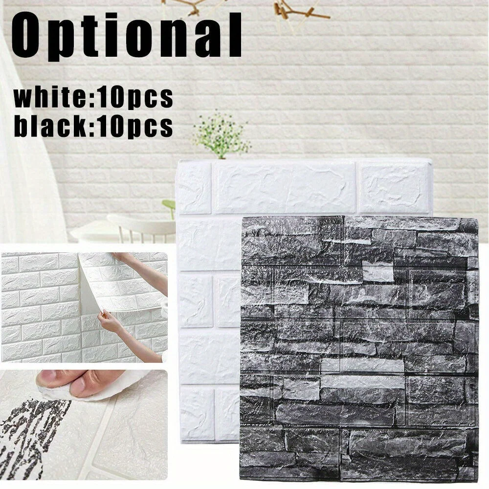 10PACK Large 3D Soft Tile Brick Wall Sticker Self-Adhesive Foam Panel