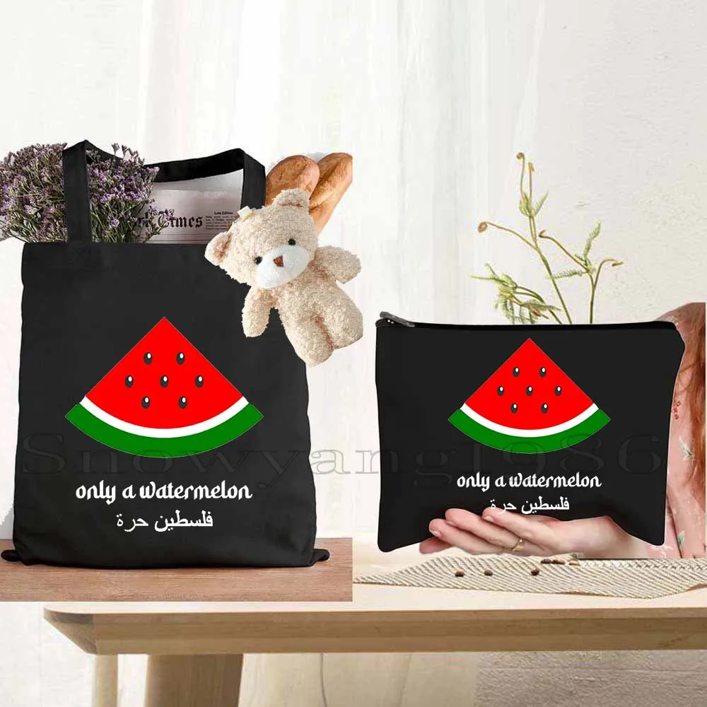 

3PCS This Is Not A Watermelon Canvas Tote Bags Travel Shopping Hand Bag Fashion Simple Shoulder Bag Organizer Beach Books Bag