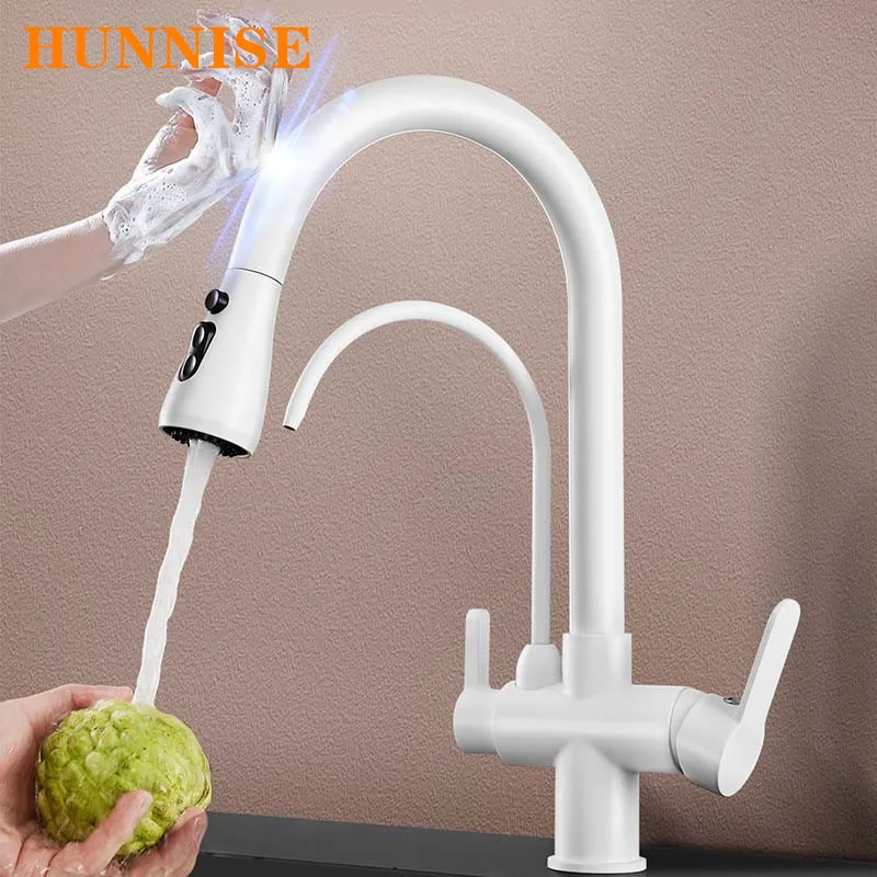 White Sensor Touch Filter Kitchen Faucets Quality Brass Hot Cold Kitchen Sink Mixer Tap Smart Sensitive Touch Kitchen Faucet