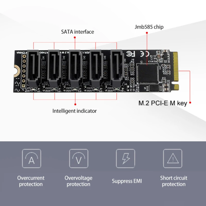 Espansione di SI-Pex40139 del porto degli accessori 5 della scheda dell'adattatore per espansione JMB585 del Computer di M2 PCIe PH56 M.2 di SATA III 6 GB/S