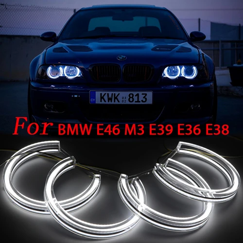 Imagen 1 del producto Ojos de Ángel LED de cristal para BMW E46 M3 E38 E39 E36, sintonización de faros de xenón, anillos de Halo estilo DTM, luz diurna DRL, reequipamiento 131mm x 4