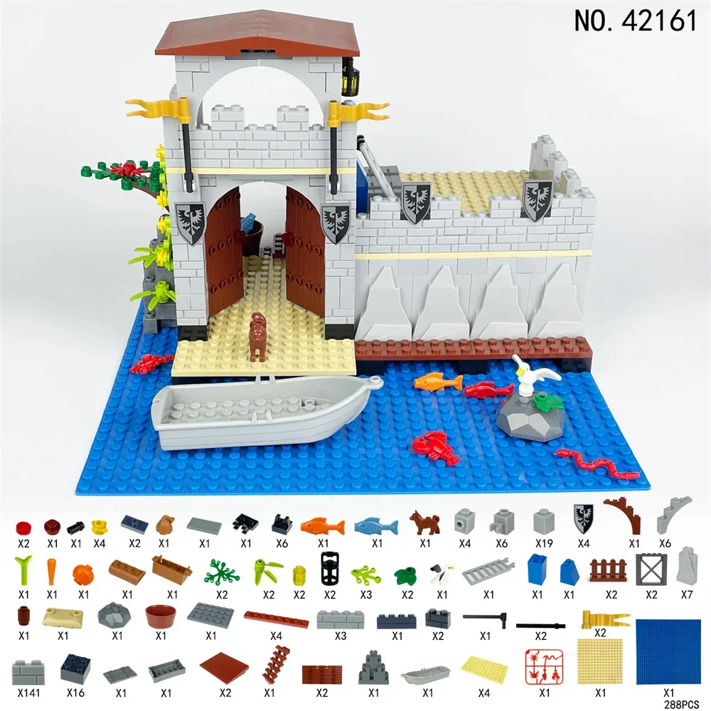 Fantastische Kreativität Mittelalterliche Wasserschloss Militär Bunker Wandmodell MOC DIY ​ Bausteine Ziegel Aufklärungsspielzeug für Kinder