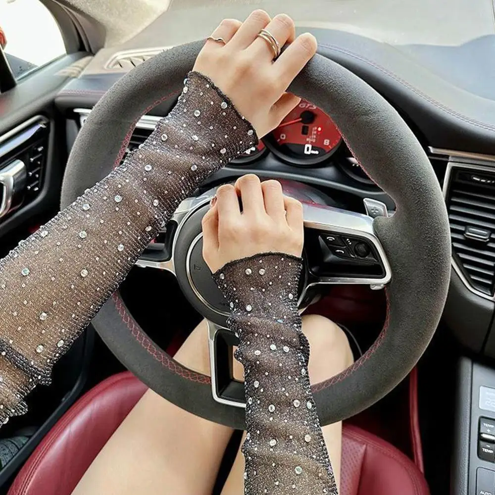 セクシーなフラッシュドリルレースアームスリーブ薄型メッシュハーフフィンガースリーブ夏ラインストーン日焼け止め手袋ナイトクラブパフォーマンスミトン