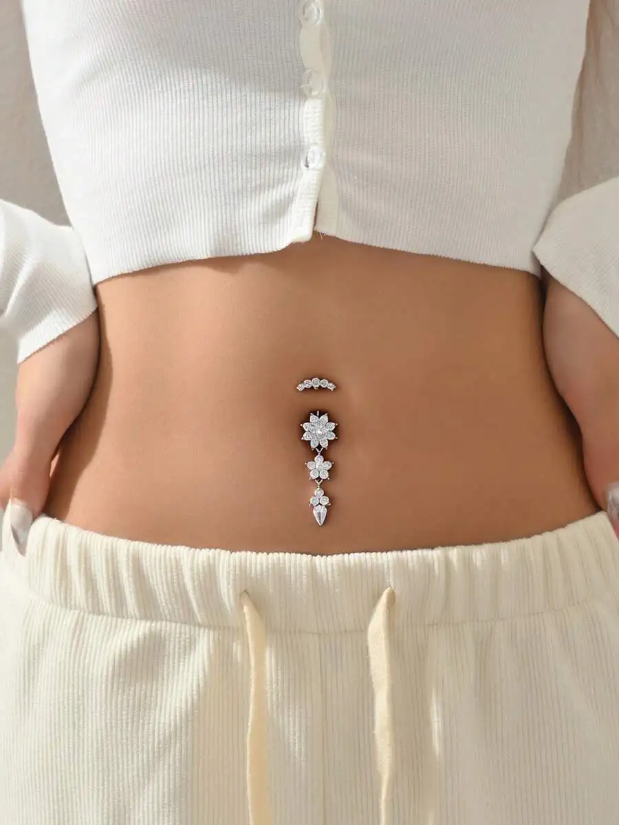 

Stunning Cubic Zirconia Floral Cascade Belly Button Ring For Unisex Punk Body Jewelry Gift Occasion