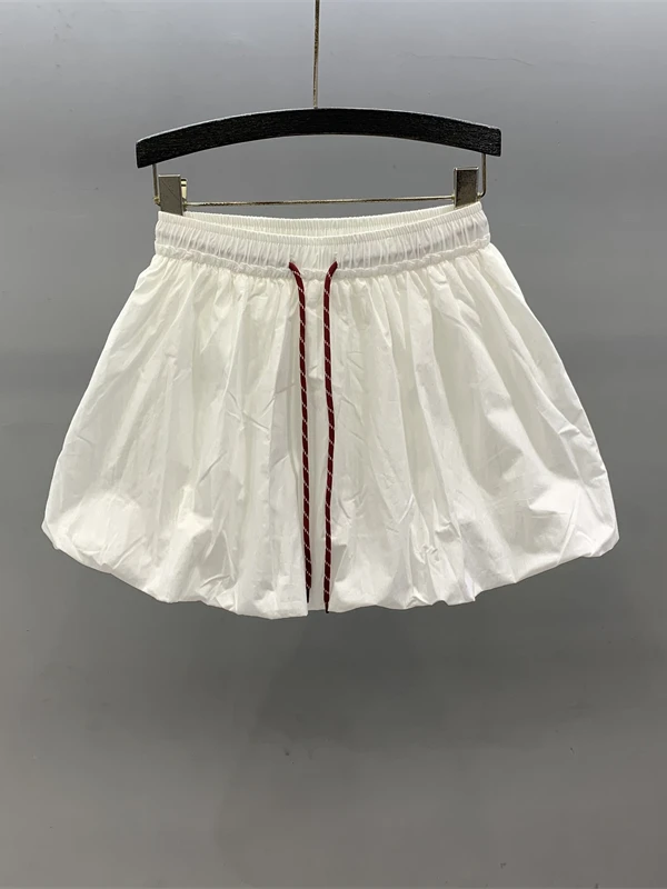 트렌디한 디스트링 하이웨이스트 퍼프 롱 스커트 여성용 2025 여름 신상 슬림핏 A라인 플라워 버드 스커트