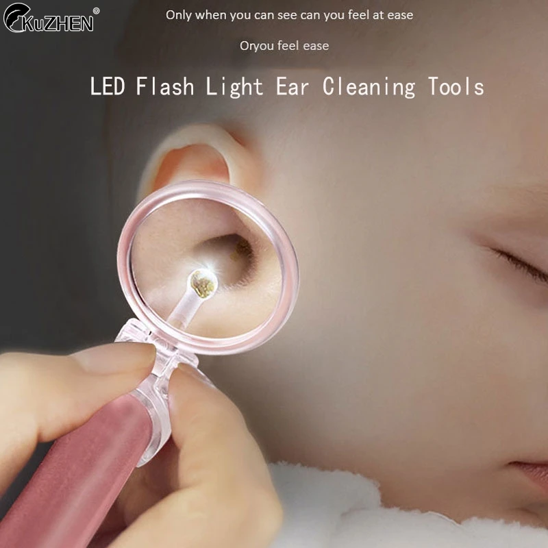 LED FlashLight Earpick Baby Ear Cleaner Endoscope Penlight Spoon Cleaning Ear Curette Light Spoon Ear Wax Removal