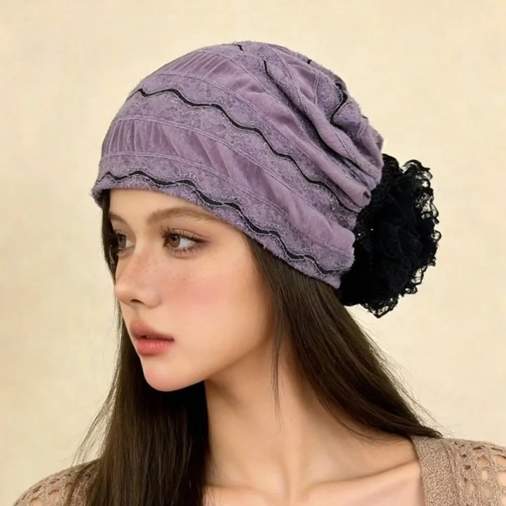 Soft Elastic Flower Lace Turban Caps Embroidery Adjustable Head Wraps Hat Breathable Lightweight Cancer Chemo Hat Gift