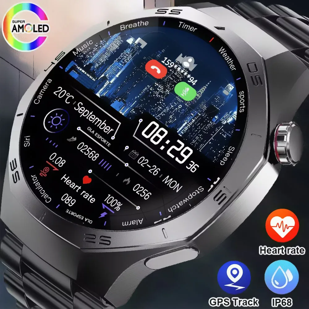 2026 New For Android iOS Smart Watch Men HD AMOLED Screen GPS Motion Trajectory Heart Rate Bluetooth Calls Watch Waterproof Ht30