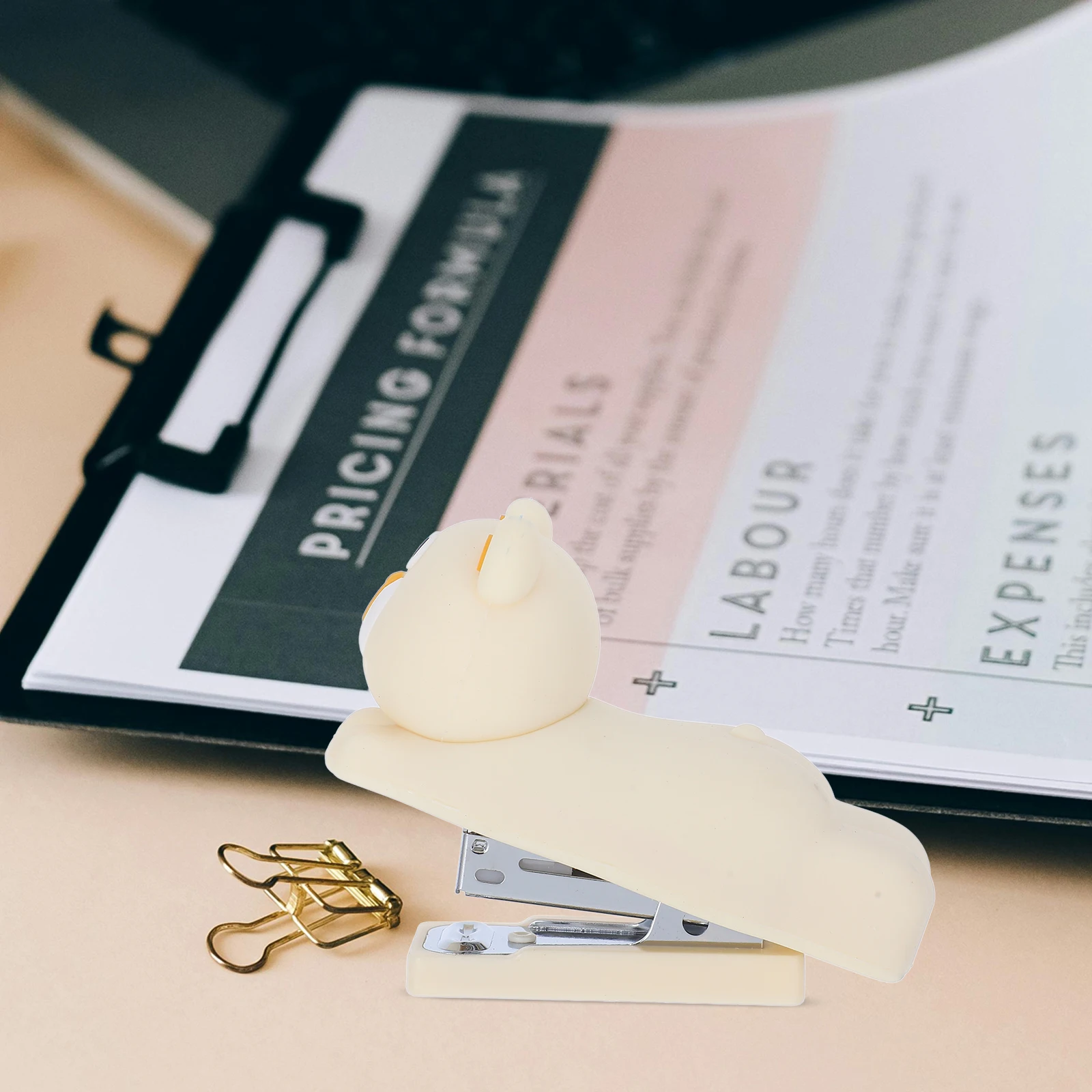 

Cartoon Stapler Office Supply Mini Kit Animal Small Classroom White Portable Cute PVC Silicon Desks H held Multifunctional