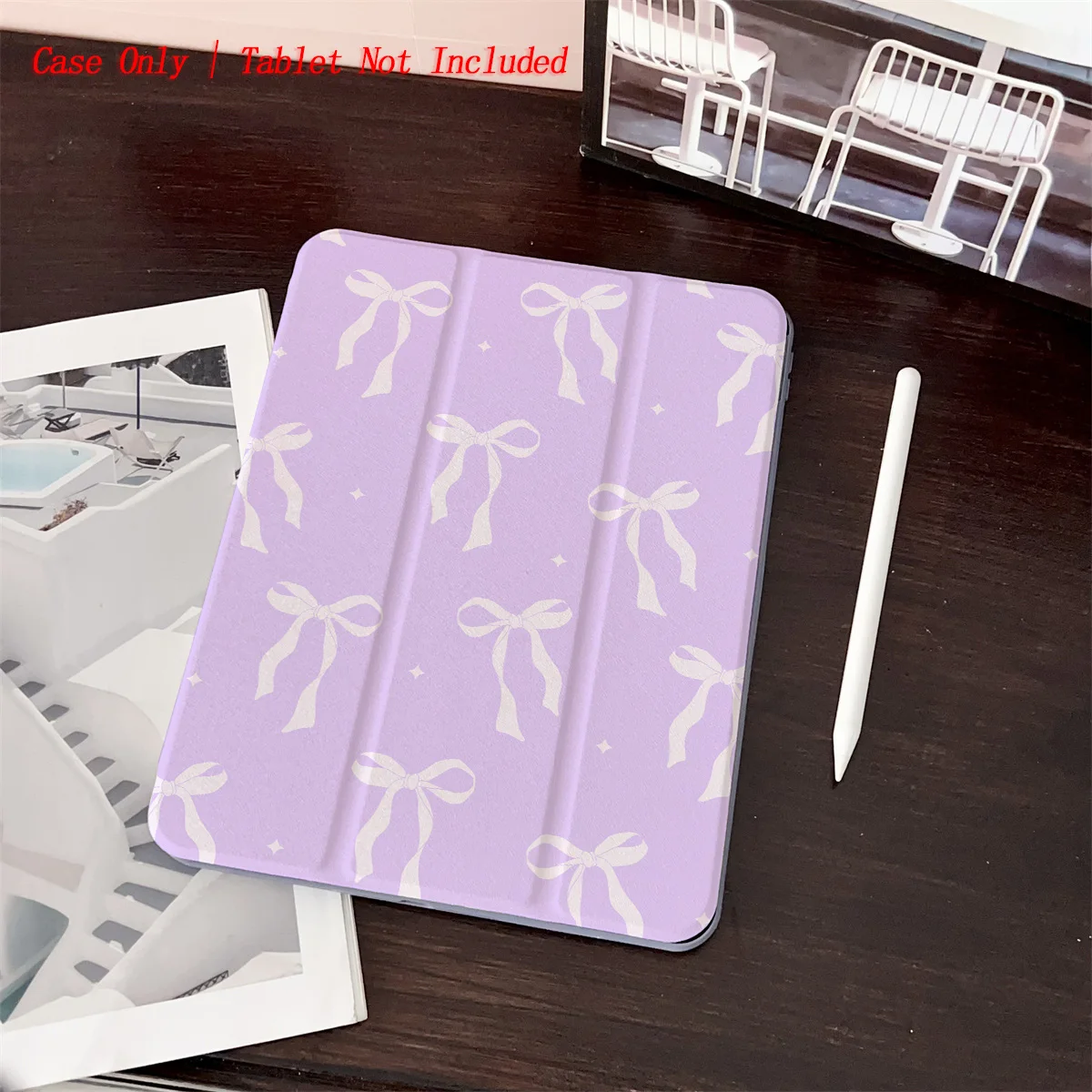 

Kawaii White Bowknot & Purple Background iPad Cover For Apple iPad 10.2 10.9 Inch Air 3 Pro 11 Mini 6 Shockproof Case
