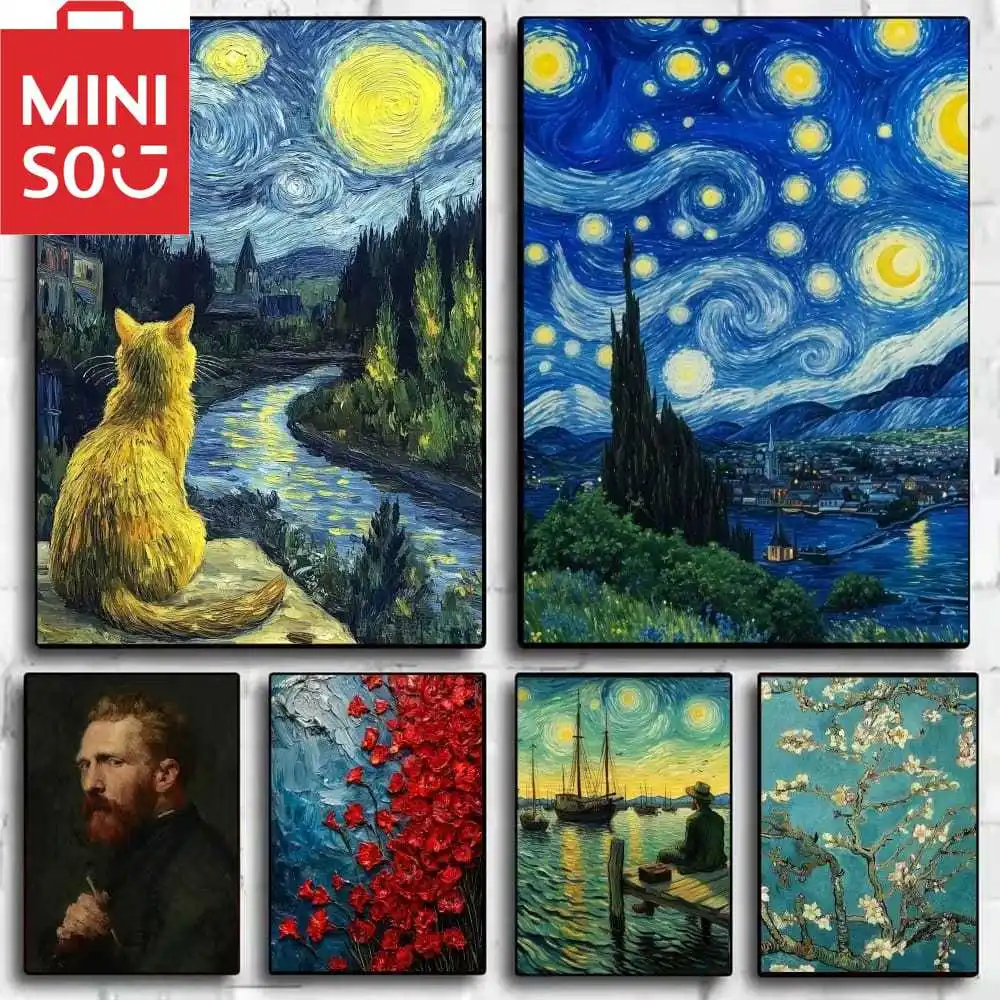 

MINISO картина маслом по номерам Ван Гог знаменитые картины украшение дома живопись стены спальня декор комнаты подарок рамки