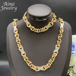24inch 18K Gold Plated Jewelry Set Long Chain Golden Choker Necklace Bracelet Jewellery Engagement African Party Wedding Gifts