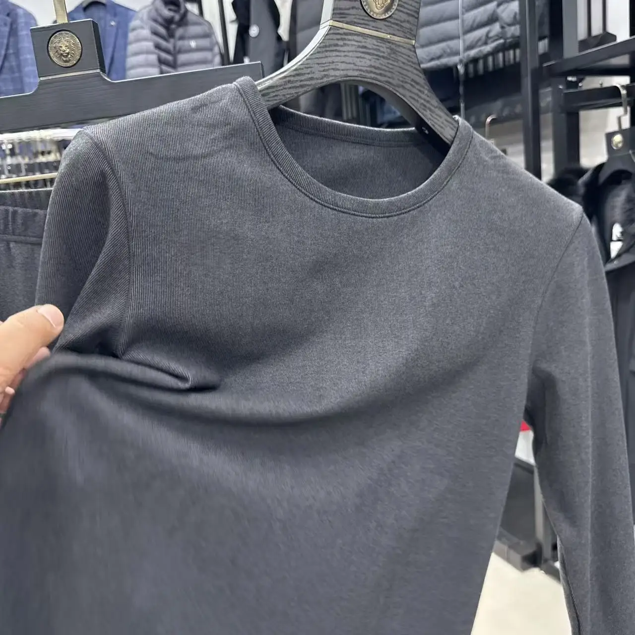 الدفء الملابس الداخلية للرجال لون بسيط مطاطا العمودي المشارب Fce الخريف ملابس الشباب عادية طويلة Sve جولة Ne #4