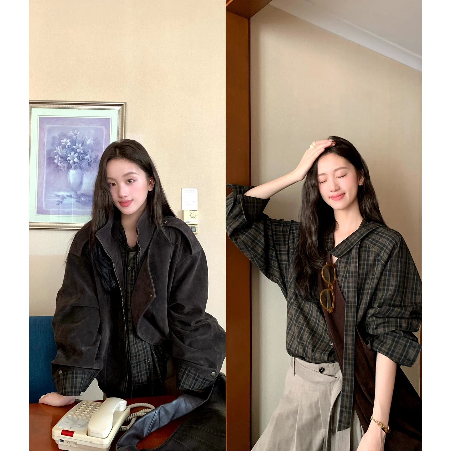 

Soolrok Women's Casual Sle irt V-Ne Long Sve Two-Tone Design Sensation Draped Top High nce Opening Small Au...