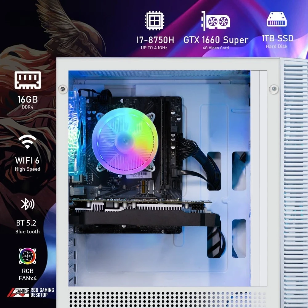 送料無料 - ゲーミングPC デスクトップ、GeForce GTX 1660 Super 6G、Intel Core i7 第8世代 最大4.1GHz