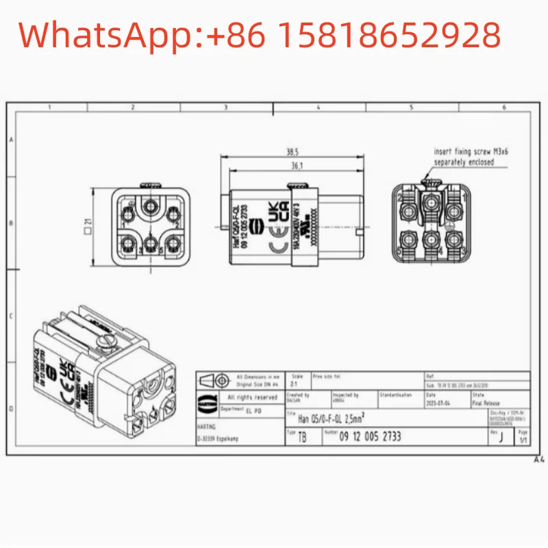 10pcs 09120052733 Germany Harting Heavy-Duty Connector Han-Q5/0-F-QL
