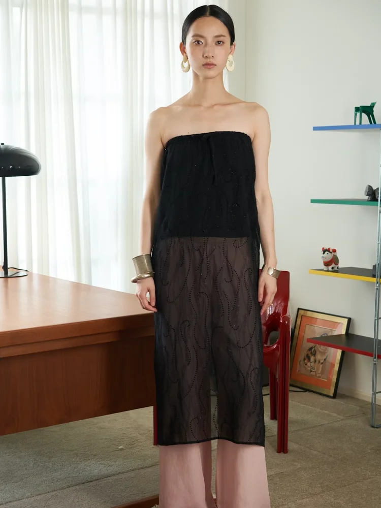 

ENK Two-Way Wear Thin Sensation Strapl Long f Skirt Limited Edition Tee Colors Straight Tube Skirt mid Waist Design