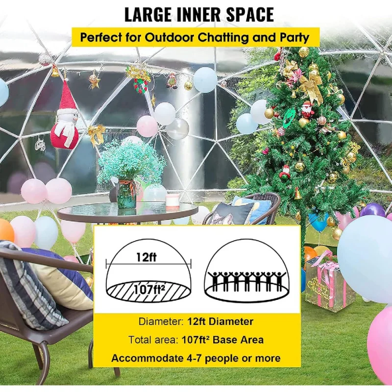 Tuinkome Iglo, 12 * 7,2 Ft PVC koepeltenten met 2 * 10 m lichtsnaren, weerbestendige kastuin bubbeltent