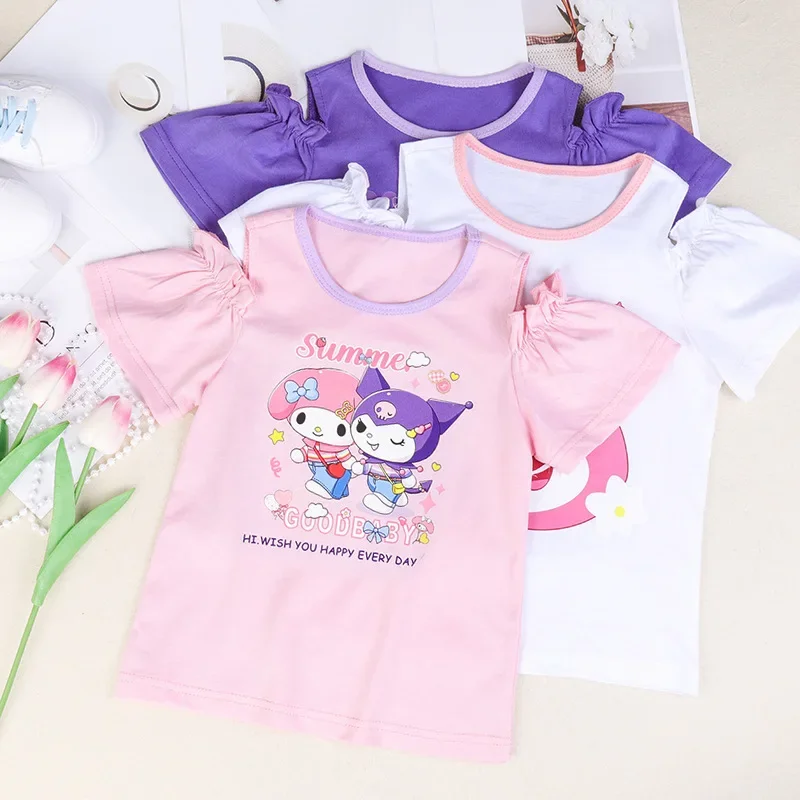 Anime Sanrio Kuromi Girls t-shirt Kawaii My Melody manica corta Cute Cartoon Sweet Print Babys top Tide Kid regali di compleanno