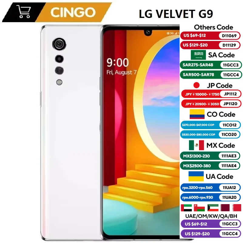 الأصلي غير قفل LG VELVET النسخة الكورية LM-900N 5G Snapdragon 765 6.8 بوصة شاشة بصمة RAM 6G R0M 128GB LG G9