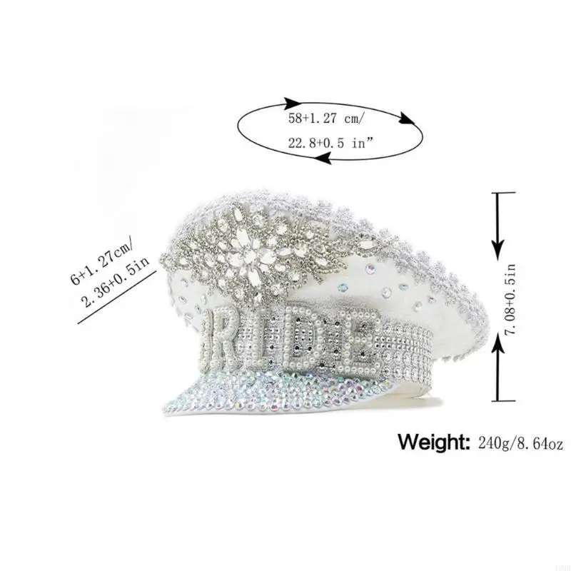 Splendido cappello da sposa con perle, cappello da capitano, con bianchi incrostati, BRIDR da 49