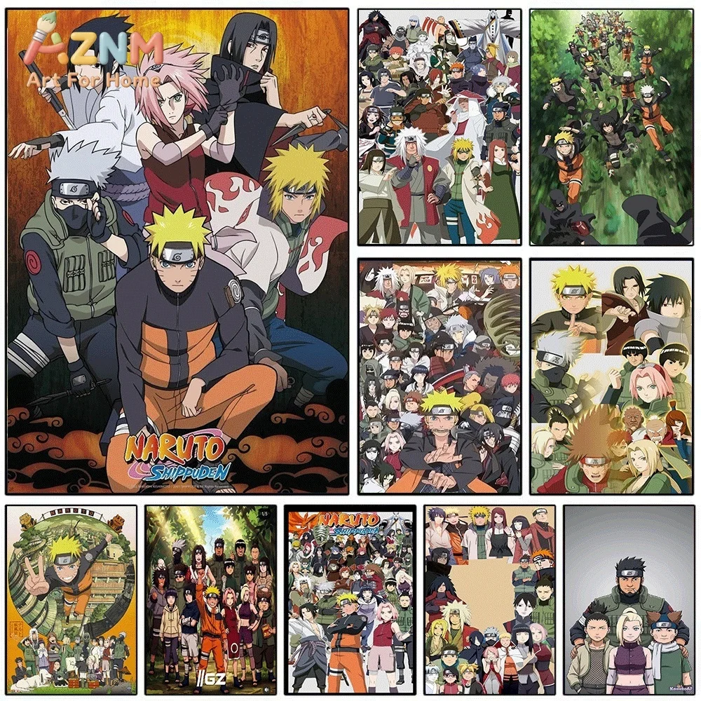 Naruto Shippuden Main Characters Group Anime Canvas Wall Art Print Poster Unframed Canvas Painting Home Bedroom Living Room Wa