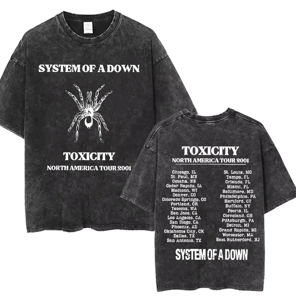 Washed Vintage System of A Down Toxicity Tour 2001 T Shirts Classic Alternative Metal T-shirts Men Rock Oversized Short Sleeve