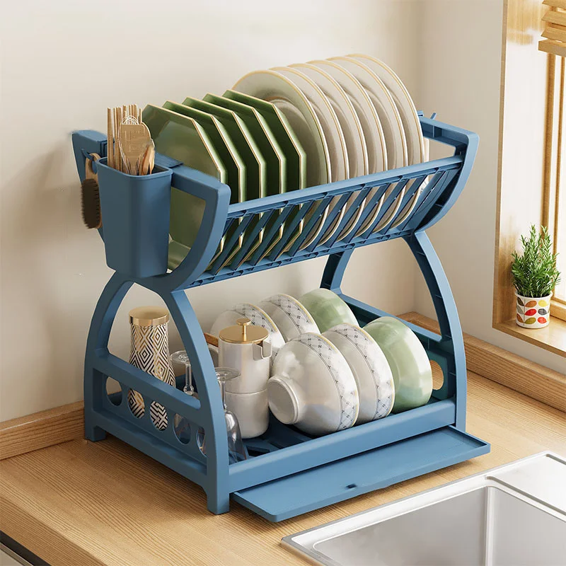 Space Saving Dish Drying Rack 1 Tier Kitchen Counter Storage Organizer with Cutlery Holder Plate Rack for Spring Upgrade