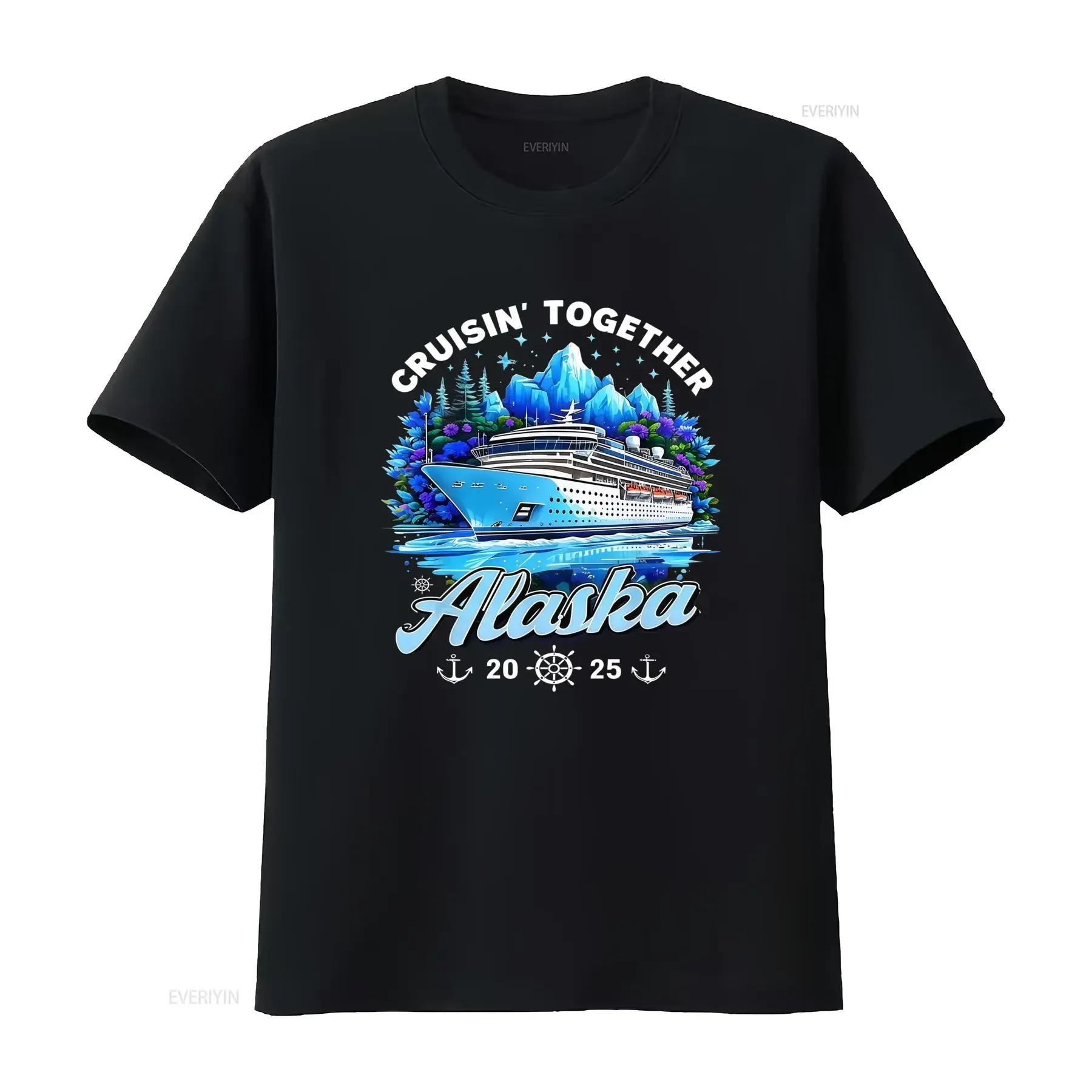 2025 Family Cruise Vacation Cruising Together Alaska T Shirt Stylish Design with Ship Mountains and Floral Elements vintage